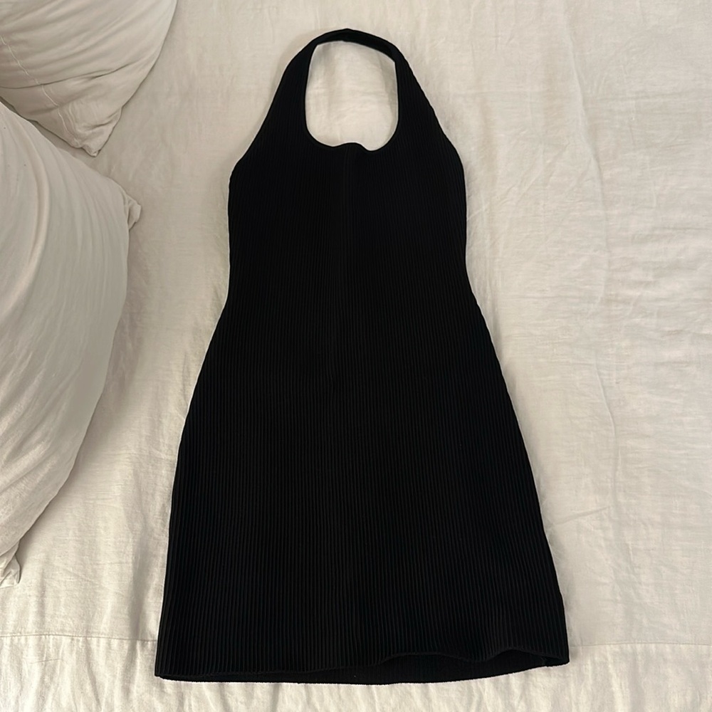 Aritzia Black Ribbed Halter Mini Dress